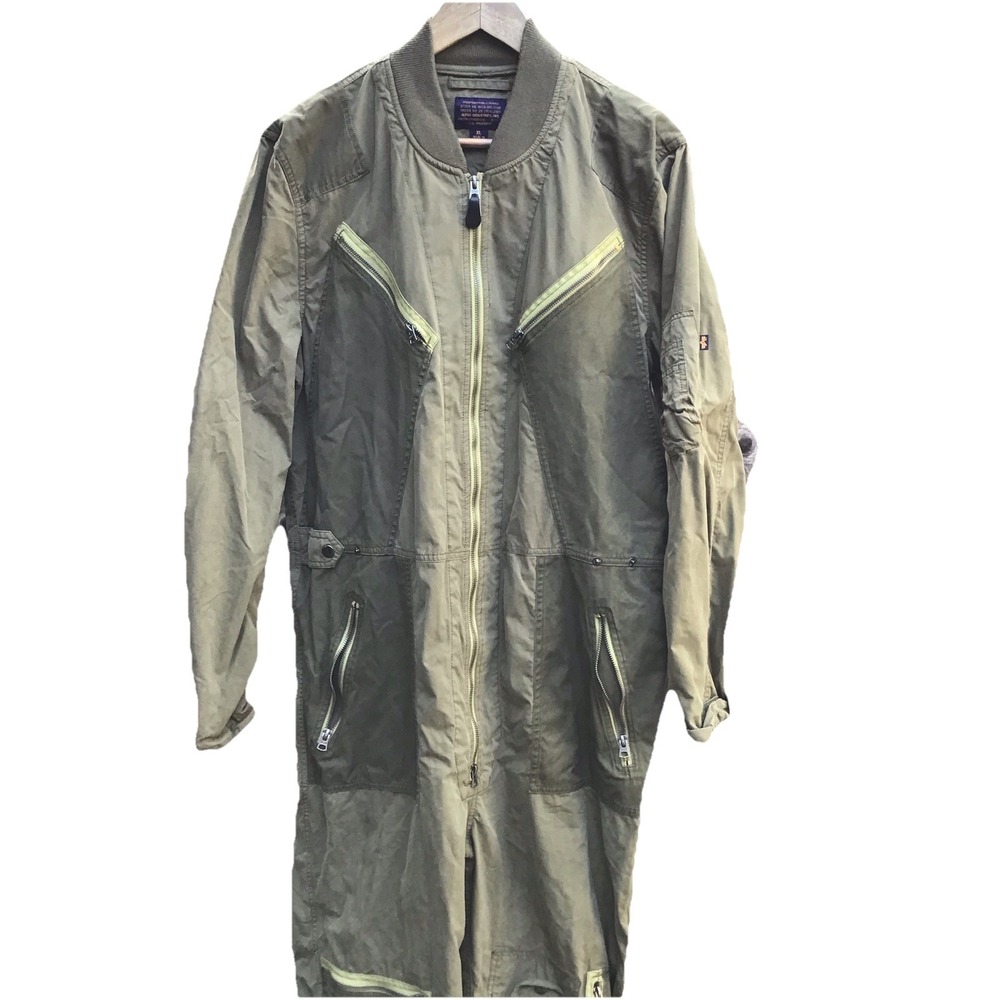 Alpha Industries Military Flight Suit Coveralls Olive Green Utility Jumpsuit XL